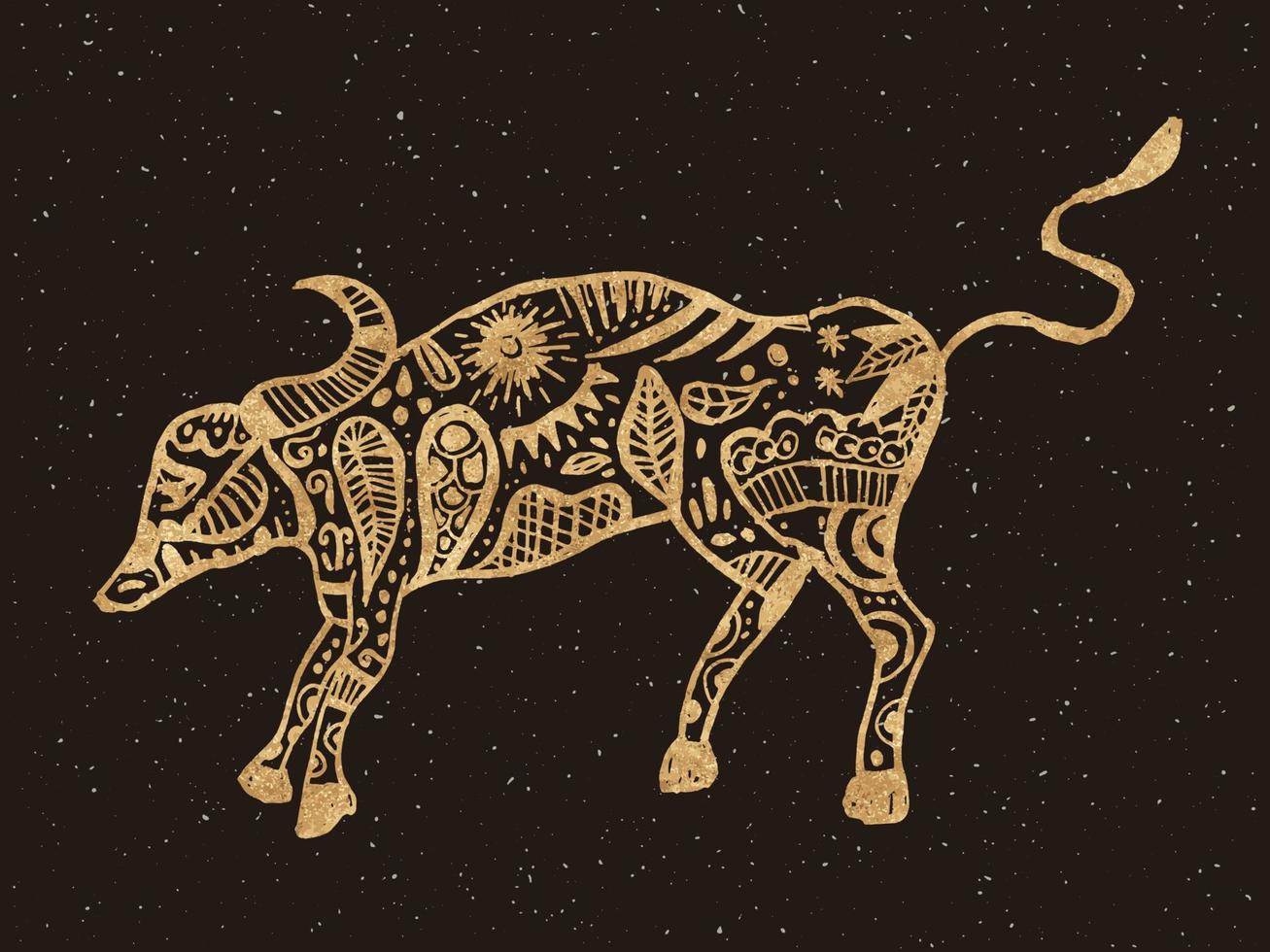gouden koe vector vorm van de dierenriem teken in papier besnoeiing stijl. gouden koe geïsoleerd Aan zwart achtergrond. jaar van de os.