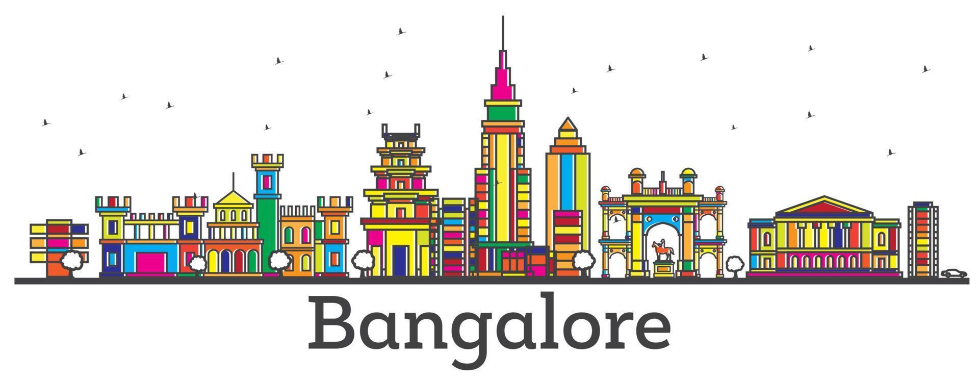 schets Bangalore Indië stad horizon met kleur gebouwen geïsoleerd Aan wit. vector