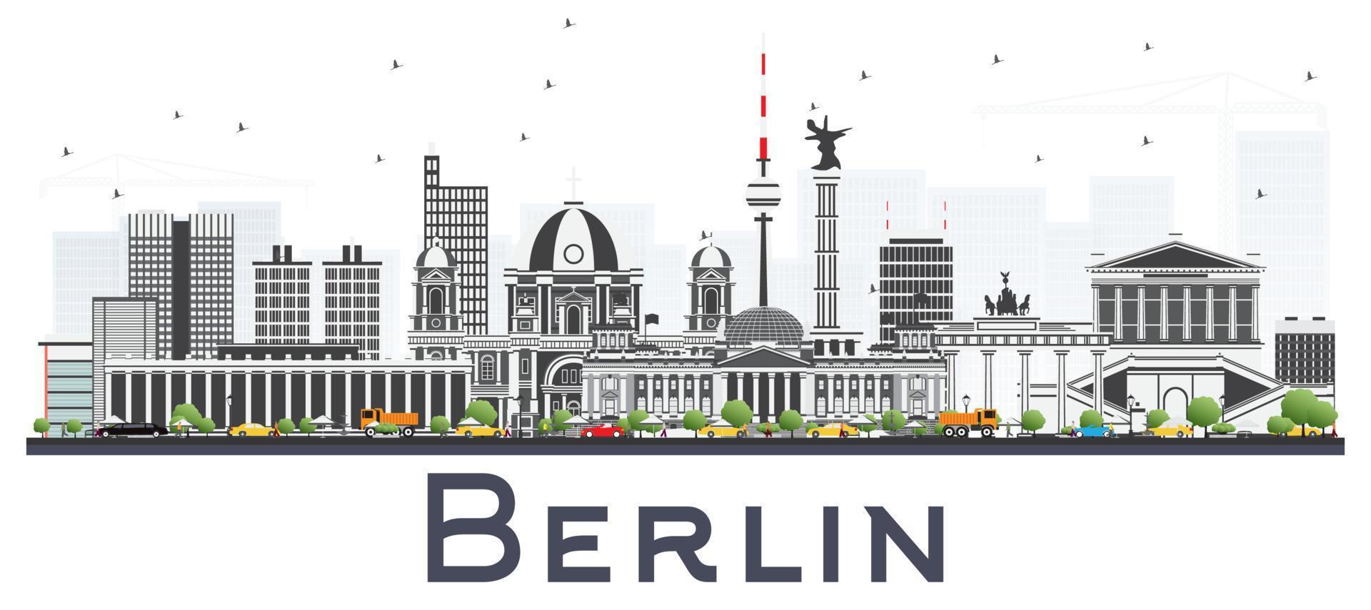 berlijn Duitsland stad horizon met grijs gebouwen geïsoleerd Aan wit. vector