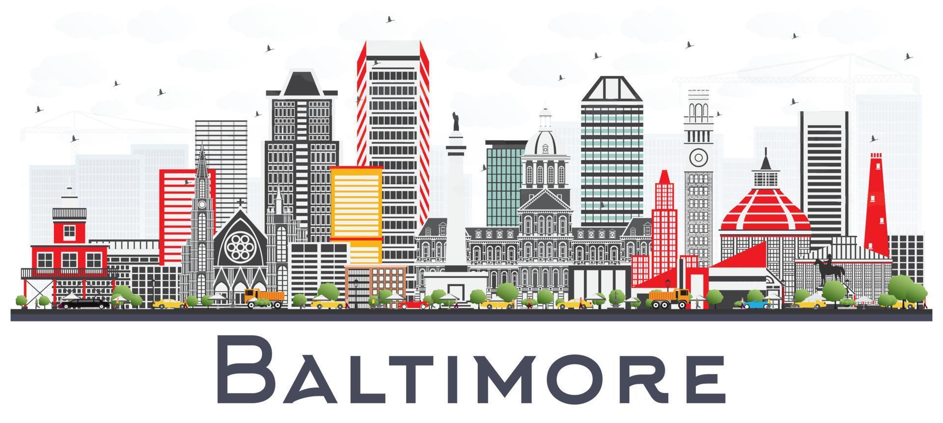 Baltimore Maryland stad horizon met grijs gebouwen geïsoleerd Aan wit. vector