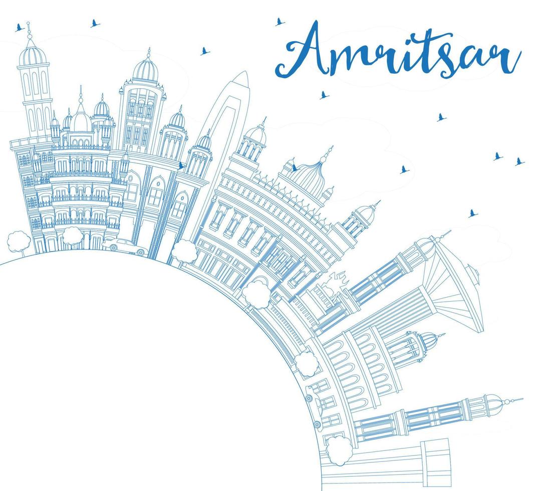 schets Amritsar Indië stad horizon met blauw gebouwen en kopiëren ruimte. vector