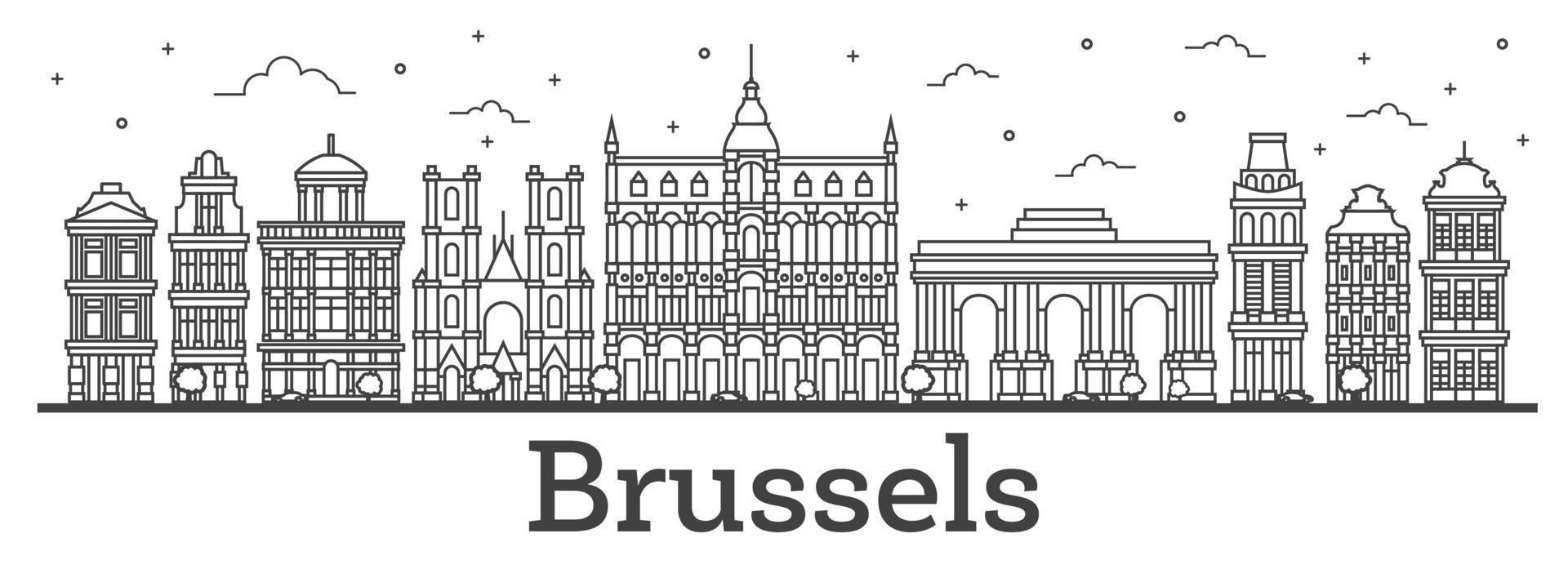 schets Brussel belgie stad horizon met historisch gebouwen geïsoleerd Aan wit. vector