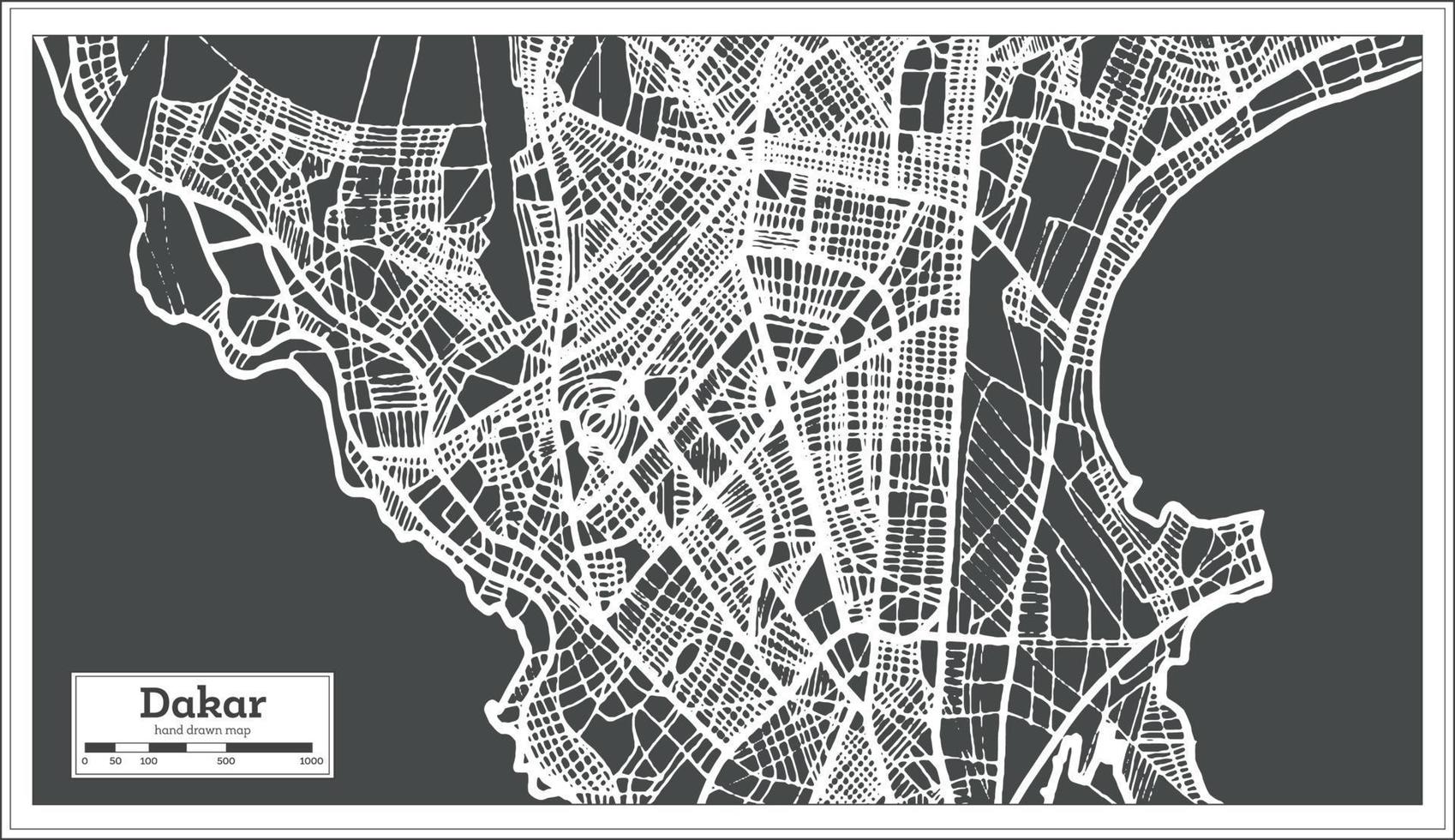 Dakar Senegal stad kaart in retro stijl. schets kaart. vector