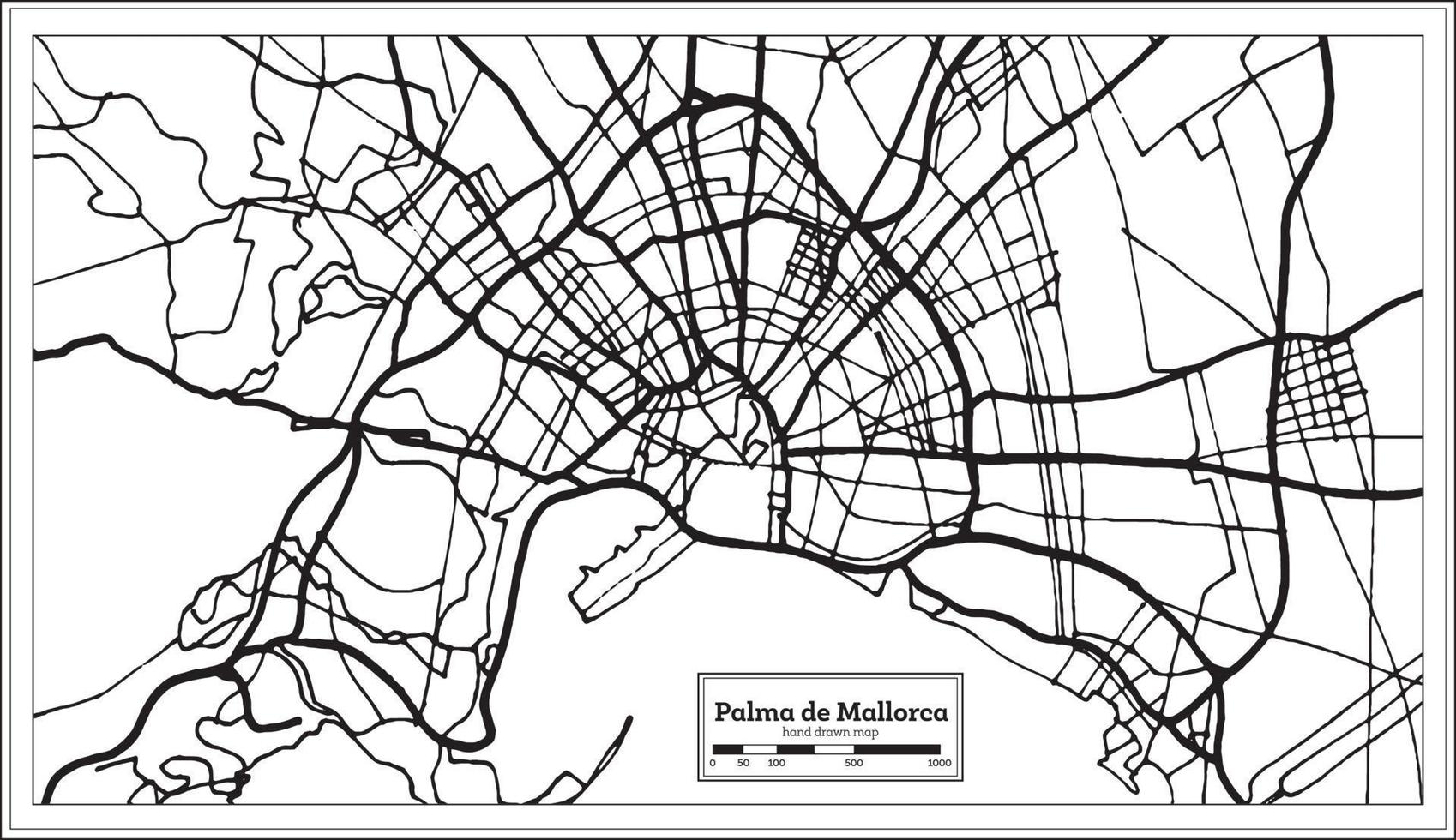 palma de Mallorca Spanje stad kaart in retro stijl. schets kaart. vector