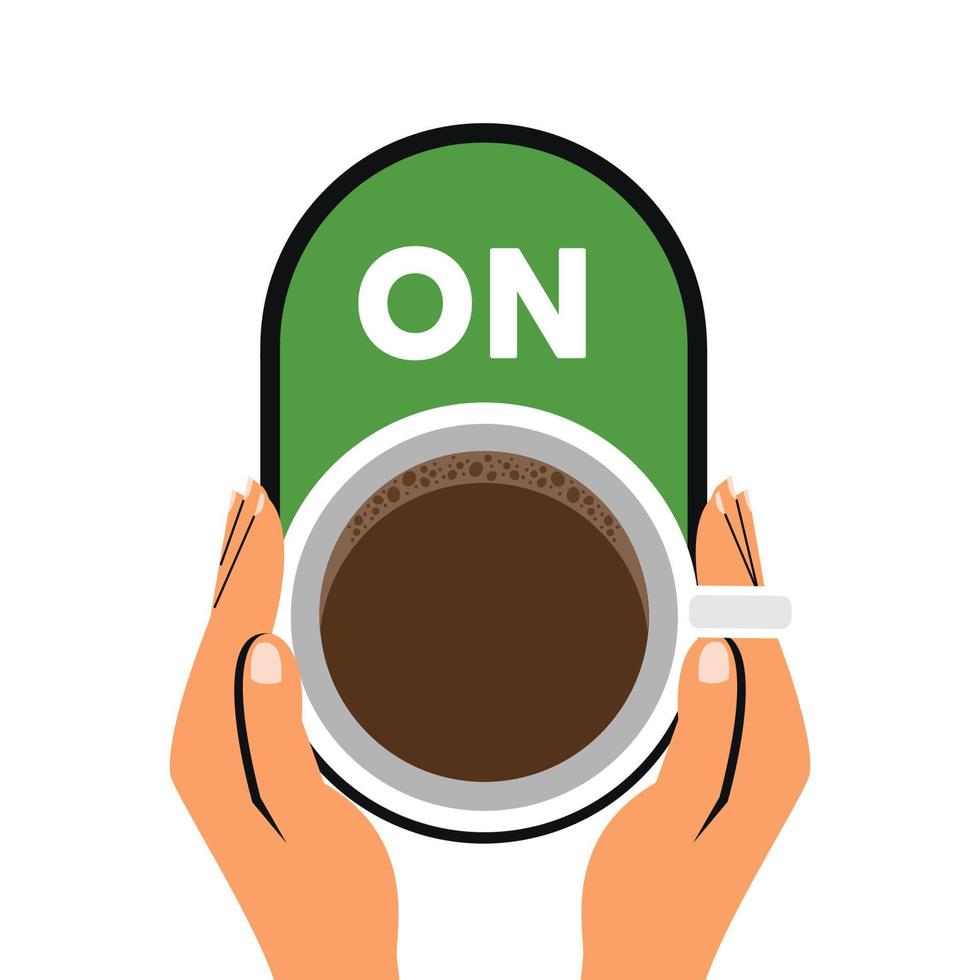 hand- Holding koffie kop met Aan knop teken vector