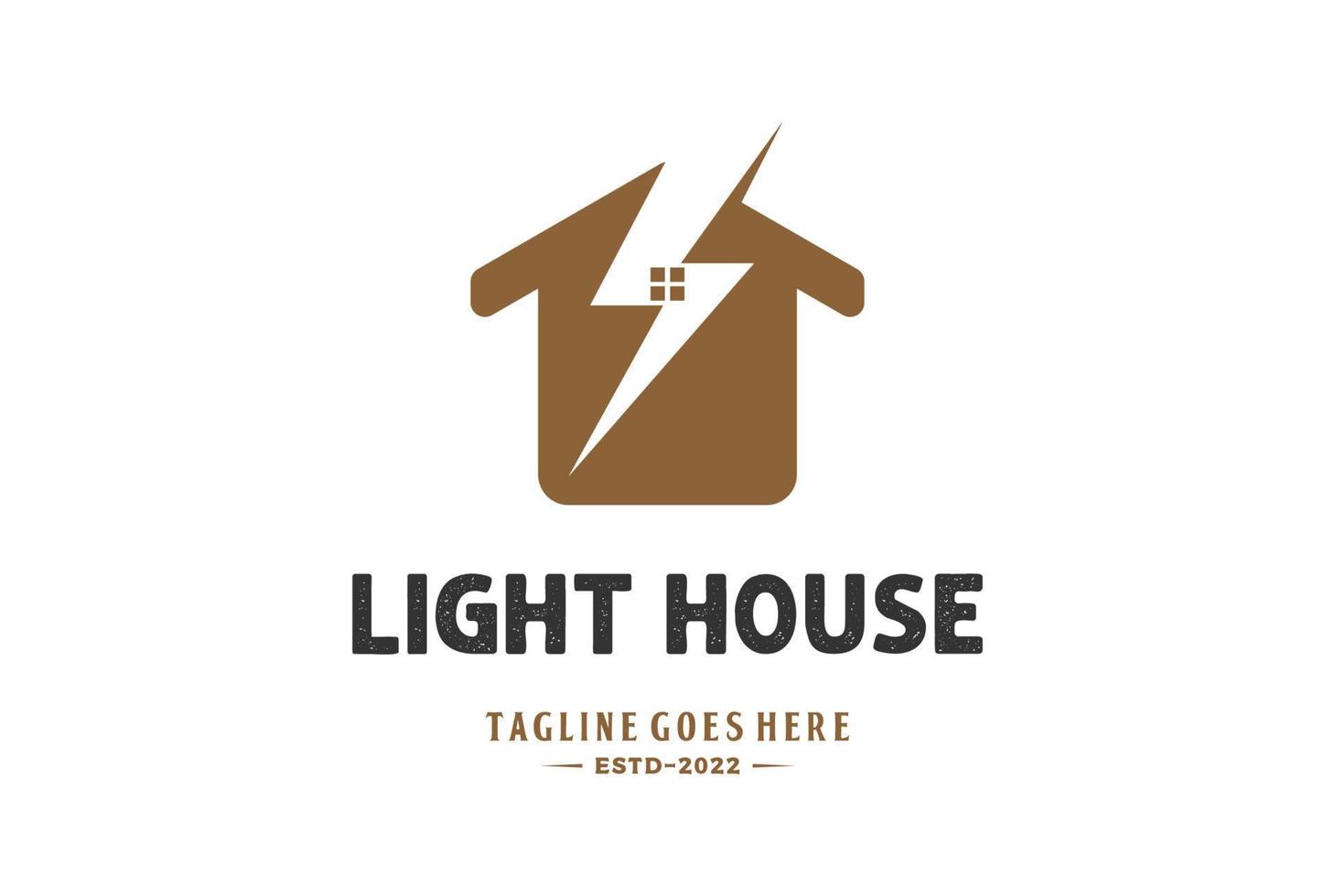 gemakkelijk minimalistische huis met blikseminslag licht voor elektrisch macht energie logo ontwerp vector