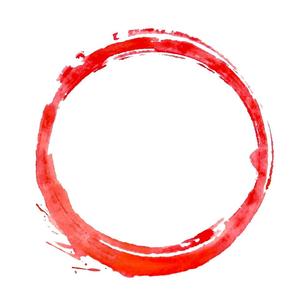 waterverf rood ronde beroerte geïsoleerd Aan wit achtergrond. vector illustratie van cirkel bekladden met grunge textuur.
