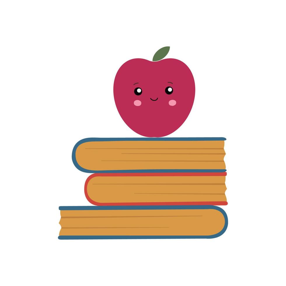 stack van boeken met rood appel. vector illustratie geïsoleerd Aan wit achtergrond. onderwijs concept