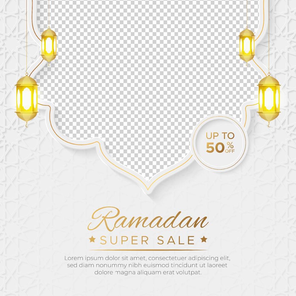 Ramadan kareem uitverkoop banier Islamitisch ornament lantaarn achtergrond, Ramadan uitverkoop sociaal media post met leeg ruimte voor foto vector