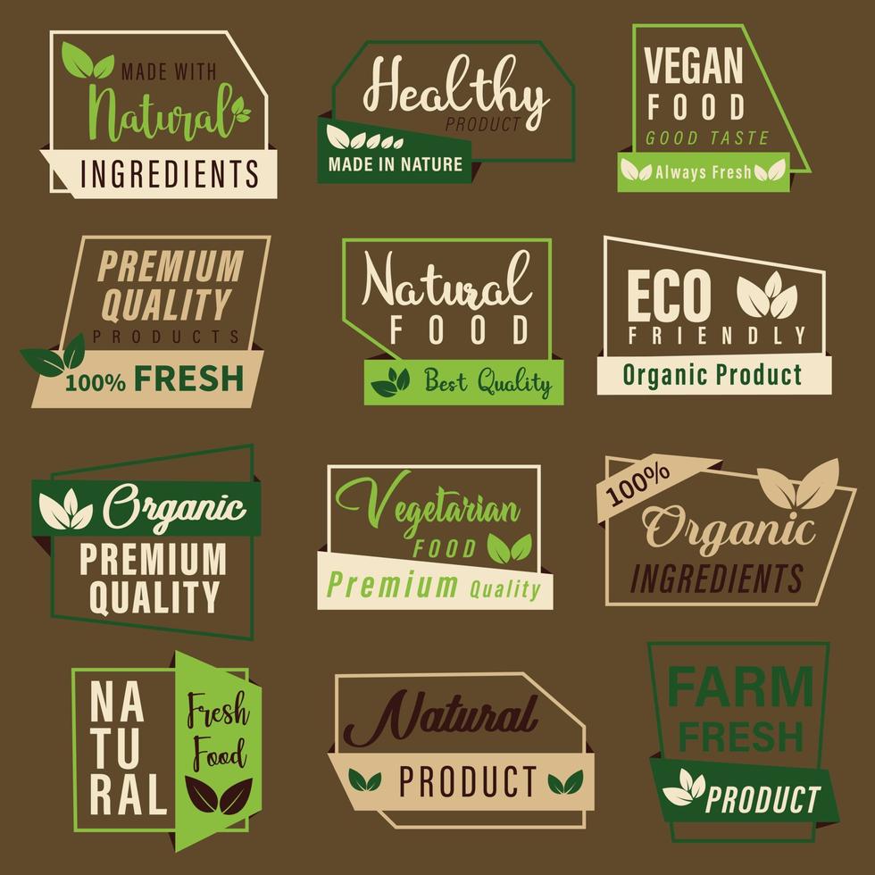 reeks van logo, stickers en badges voor biologisch voedsel en drankje, natuurlijk producten, gezond leven, voedsel op te slaan en Product Promotie. vector