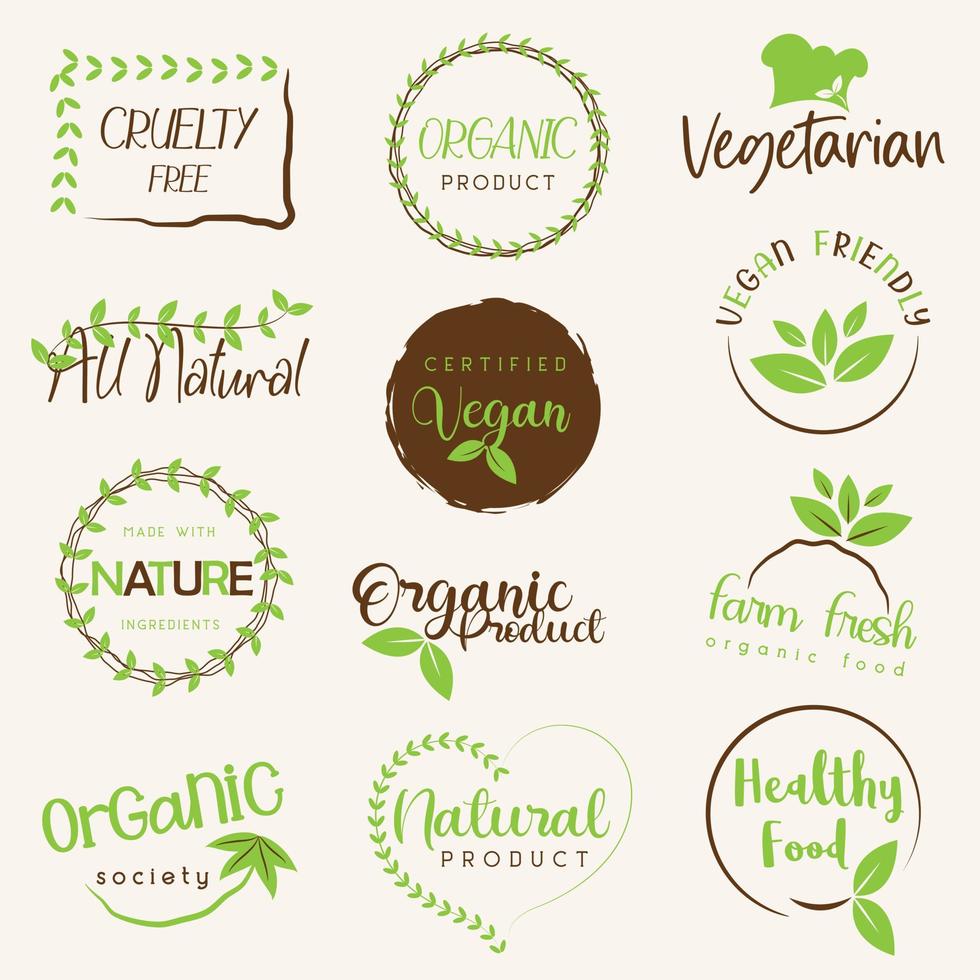 reeks van biologisch voedsel, natuurlijk Product en gezond leven logo, stickers en insignes. vector