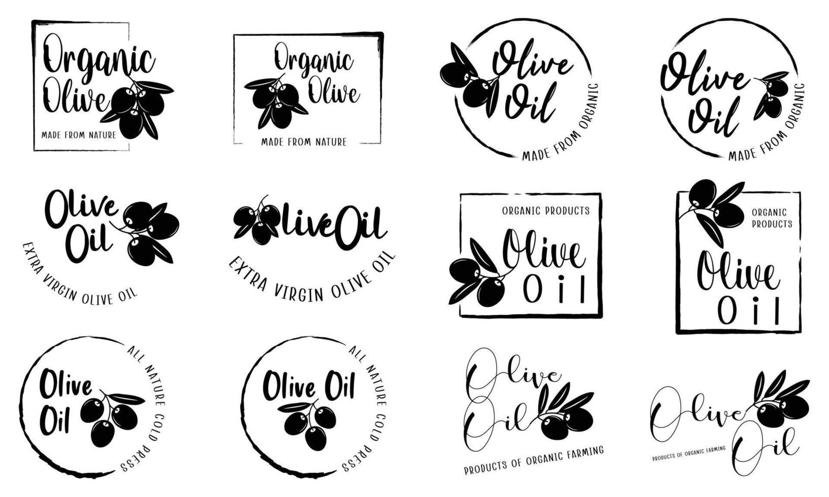 biologisch en natuurlijk producten voor olijf- olie teken, etiketten, stickers, badges en logo. vector