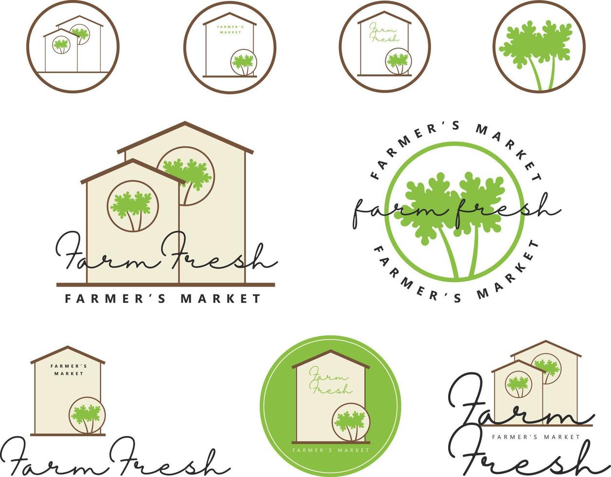 biologisch voedsel en natuurlijk Product logo, teken, icoon, sticker, etiketten en badges verzameling voor voedsel markt, biologisch en natuurlijk producten Promotie. vector