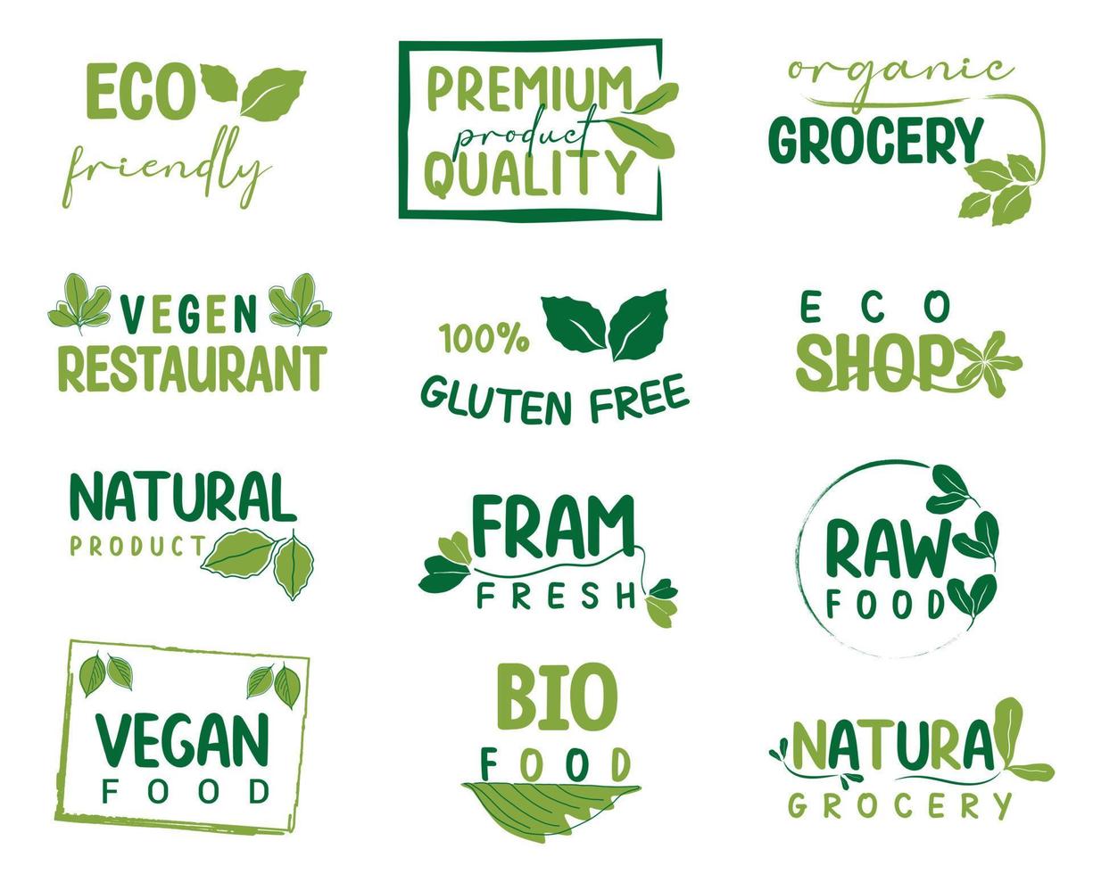 biologisch voedsel, natuurlijk Product en boerderij vers teken pictogrammen en elementen verzameling voor voedsel markt. vector