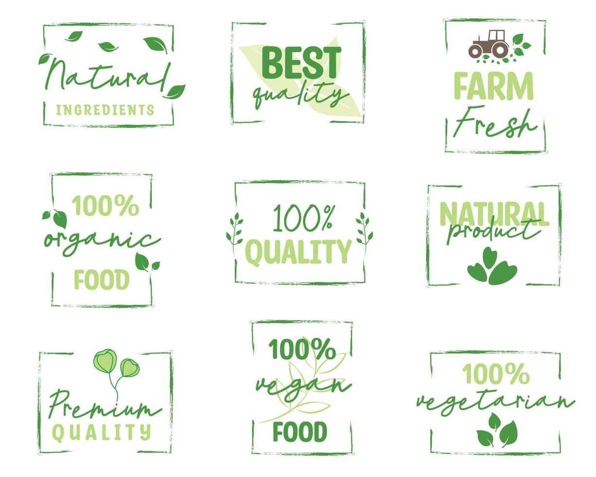 biologisch voedsel, gezond leven en natuurlijk Product logo, tekens verzameling voor voedsel en drinken markt. vector