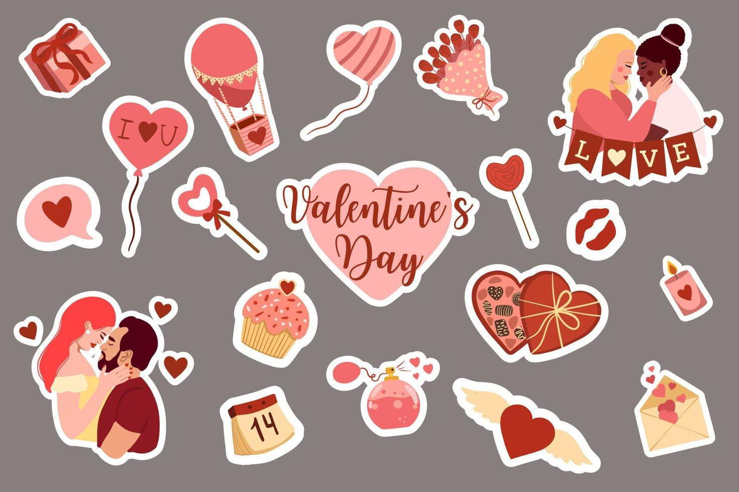 vector schattig stickers voor Valentijnsdag dag kaarten. vector vlak verzameling