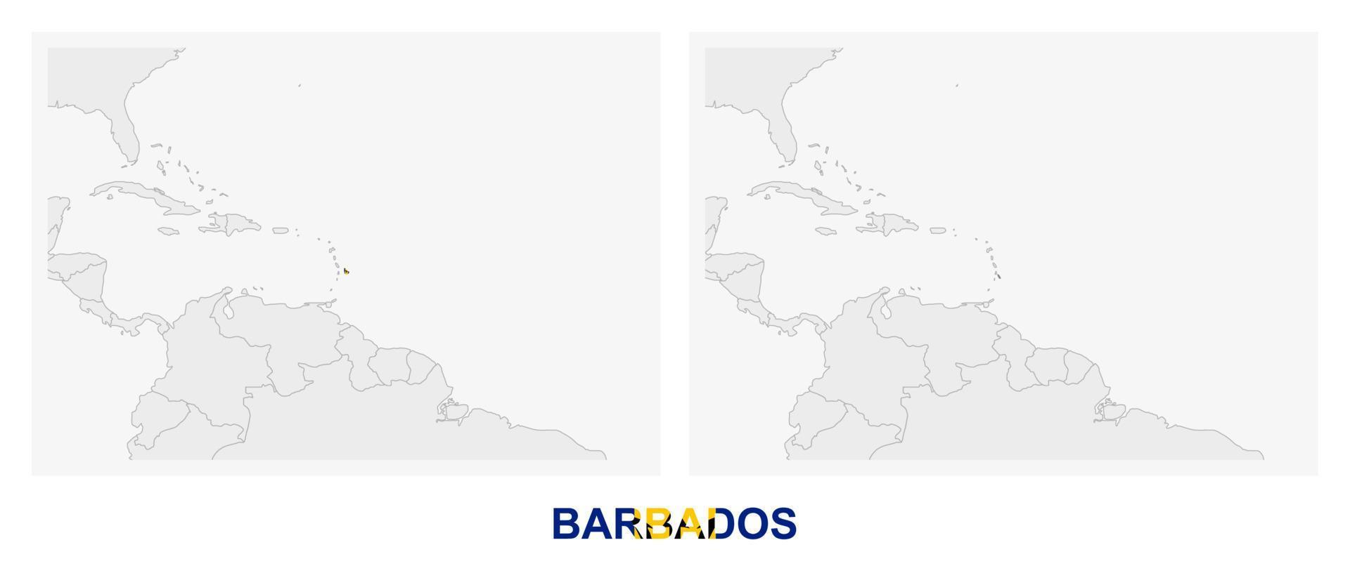 twee versies van de kaart van Barbados, met de vlag van Barbados en gemarkeerd in donker grijs. vector