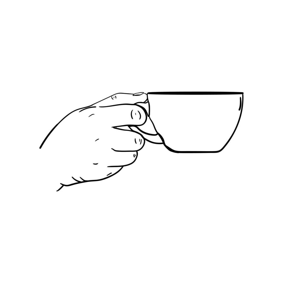 hand- Holding een kop van koffie icoon, hand- getrokken lijn kunst van hand- Holding een kop van koffie vector