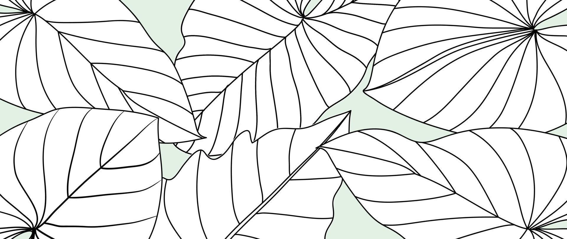 botanisch gebladerte lijn kunst achtergrond vector illustratie. tropisch palm bladeren patroon achtergrond lijn kunst. ontwerp voor behang, huis decor, website, verpakking, afdrukken, poster, omslag, spandoek.