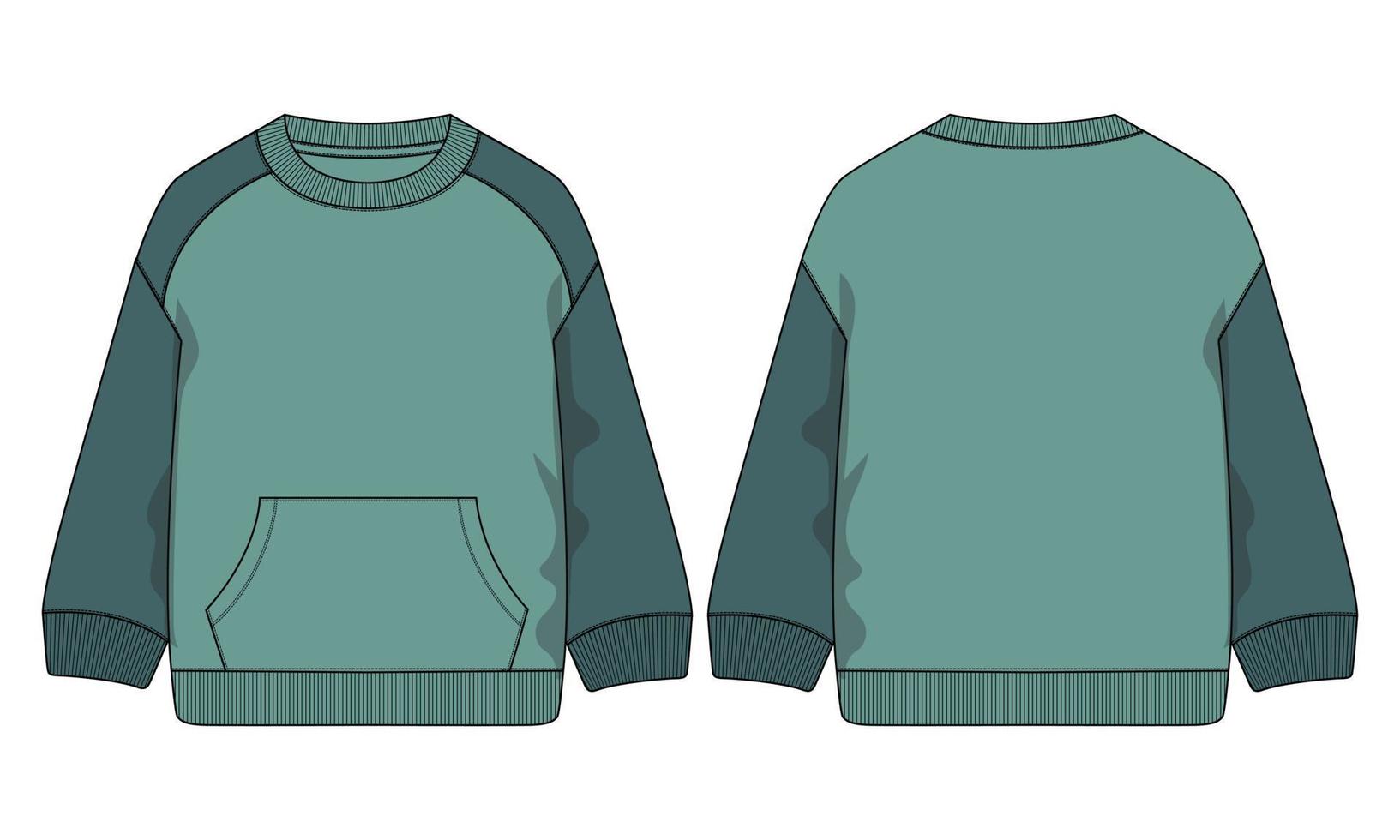 lang mouw sweater technisch mode vlak schetsen vector illustratie sjabloon voorkant en terug keer bekeken.