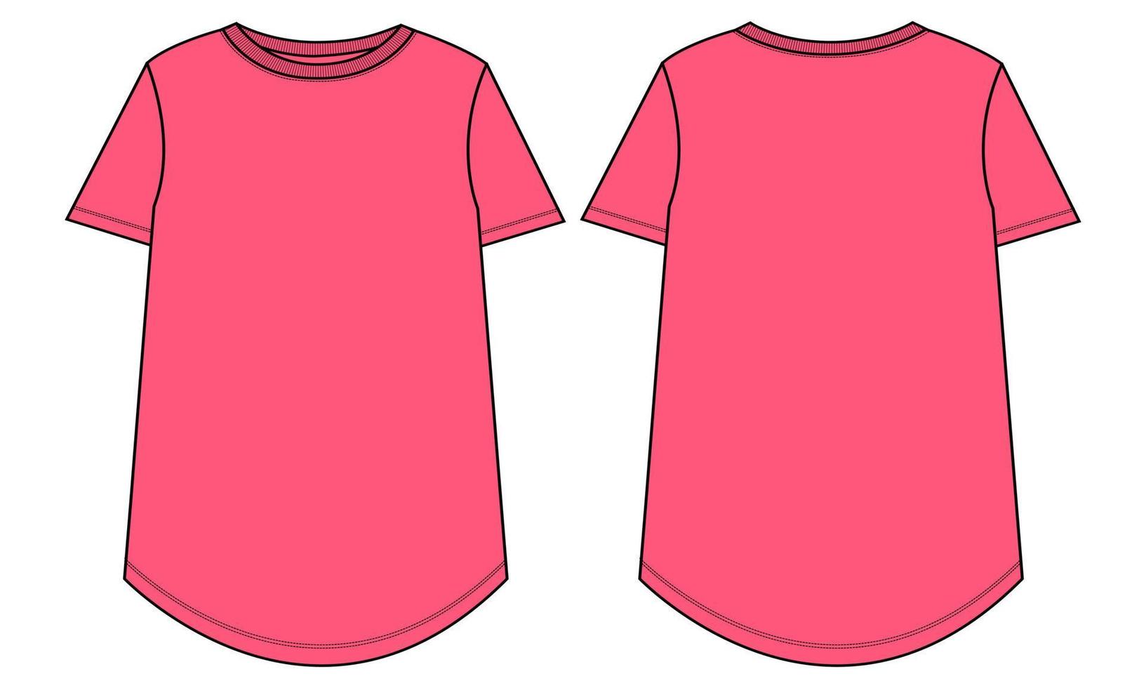 kort mouw t-shirt technisch schetsen mode sjabloon voor vrouwen.vector kunst illustratie kleding bespotten omhoog voorkant en terug keer bekeken vector