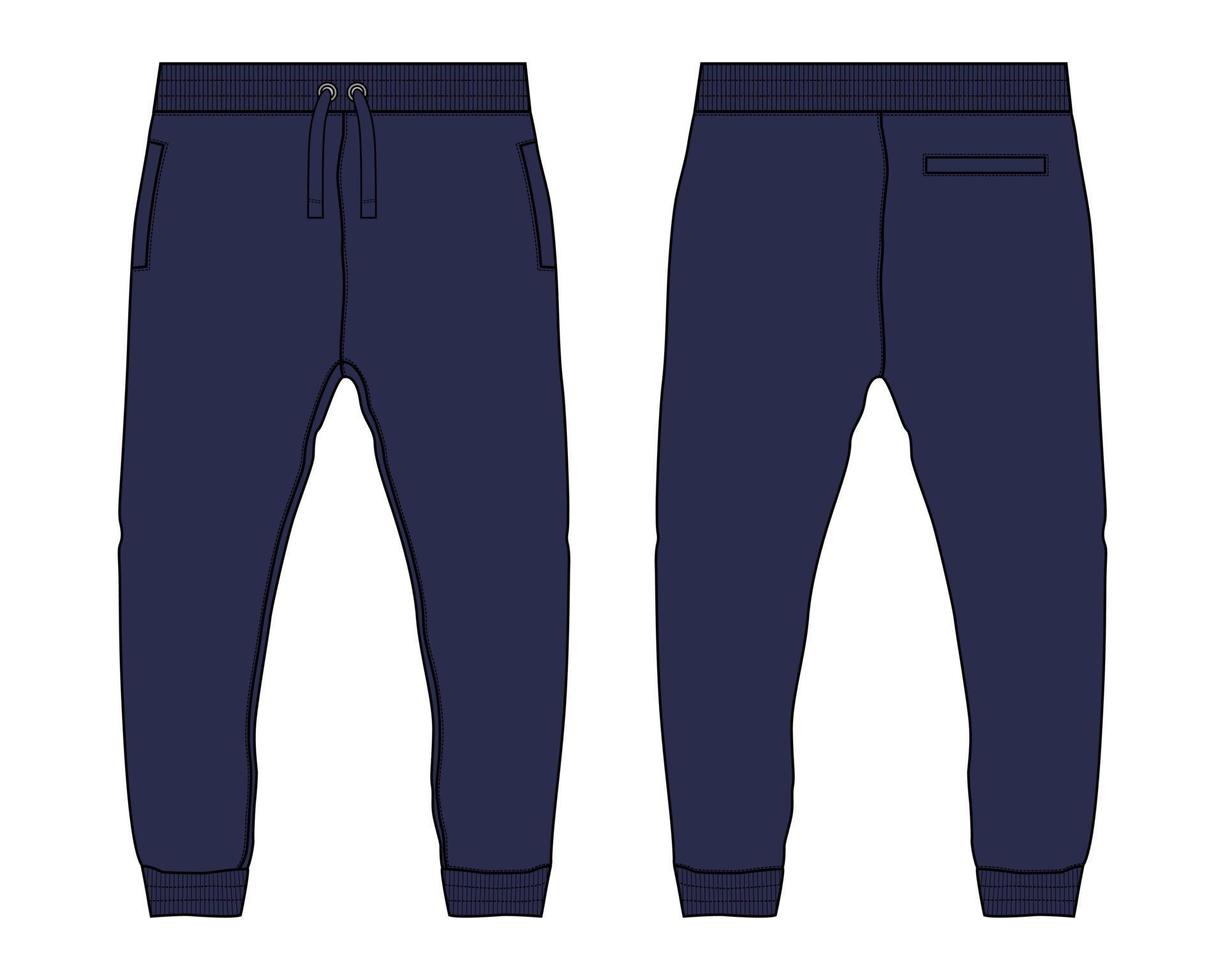 fleece kleding stof jogger joggingbroek technisch mode vlak schetsen vector illustratie sjabloon voorkant, terug keer bekeken.