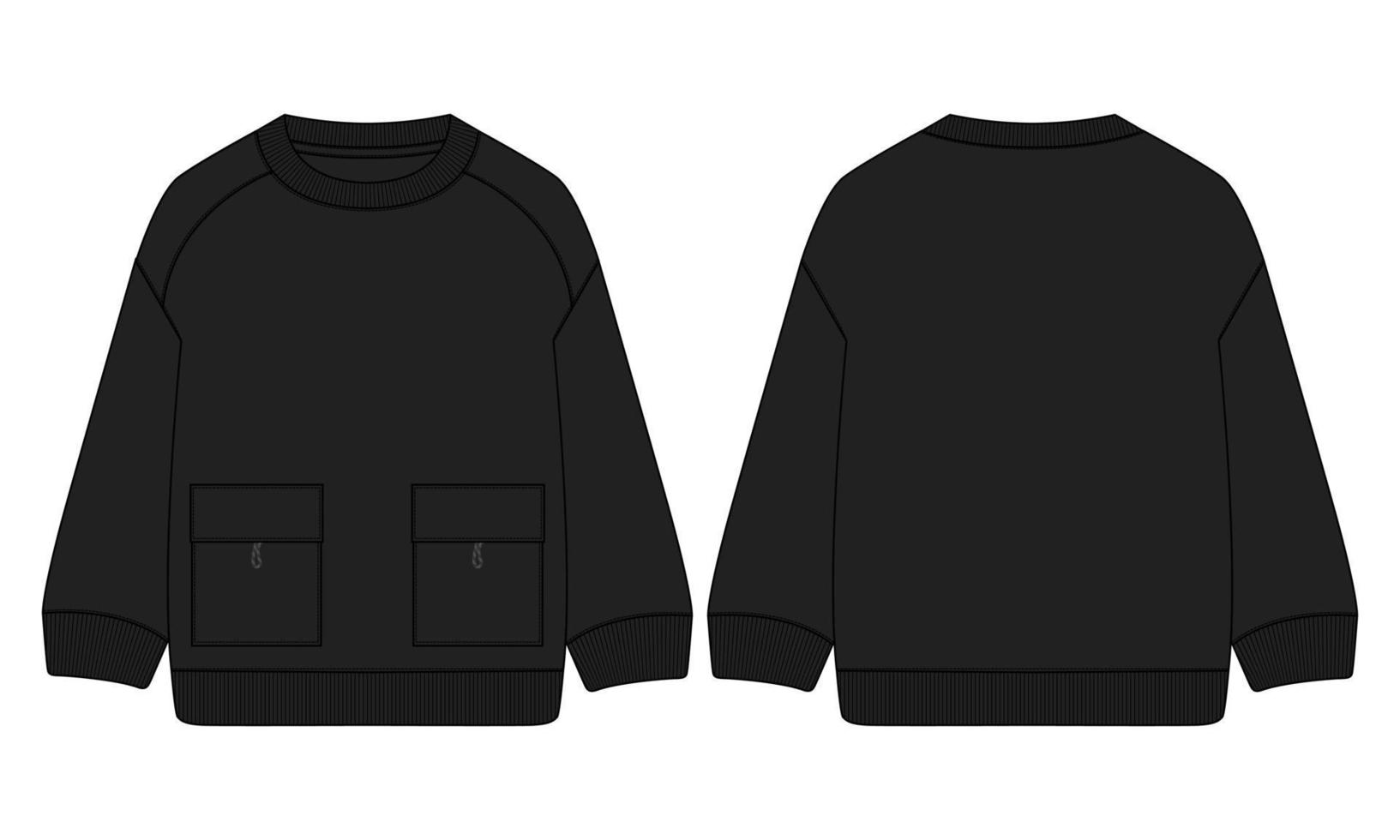 sweatshirt met lange mouwen technische mode platte schets vector illustratie sjabloon voor- en achterkant weergaven