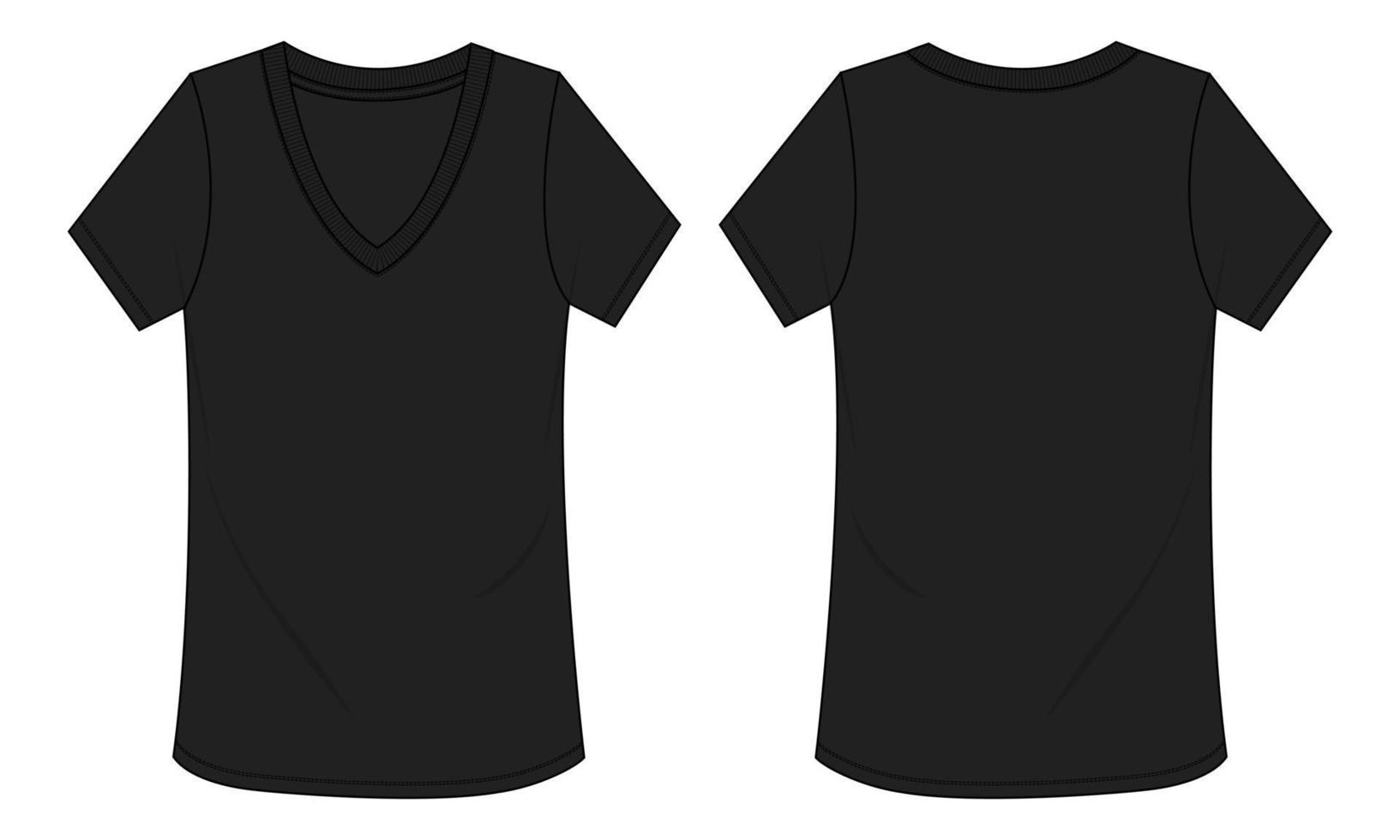 v-hals kort mouw t-shirt technisch schetsen vector sjabloon voor Dames. voorkant en terug visie.