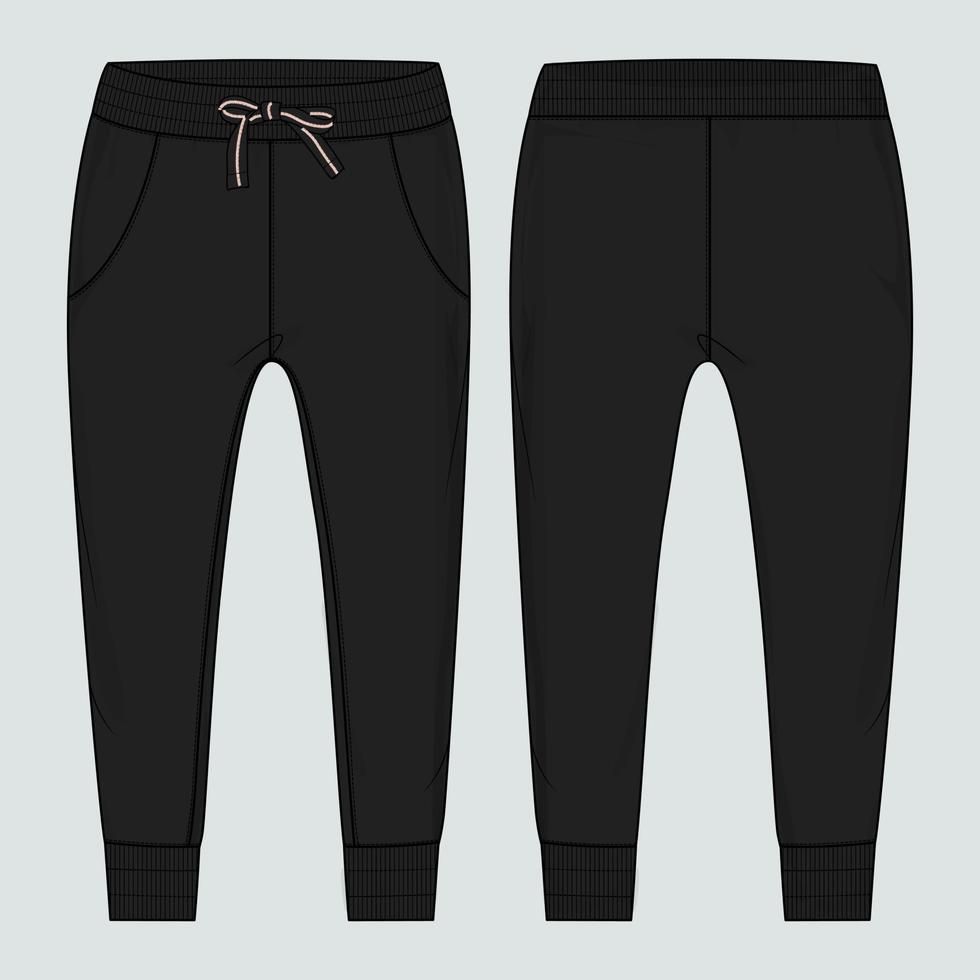 fleece kleding stof jogger joggingbroek technisch mode vlak schetsen vector illustratie sjabloon voorkant, terug keer bekeken.