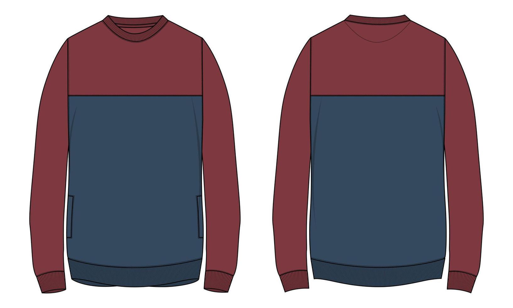 lang mouw sweater technisch mode vlak schetsen vector illustratie sjabloon voorkant en terug keer bekeken.