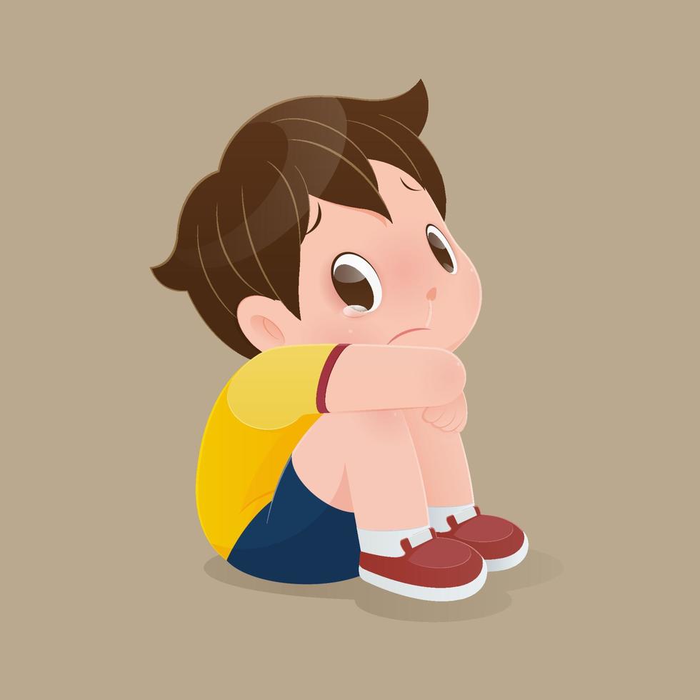 tekenfilm jongen zittend en huilen vector