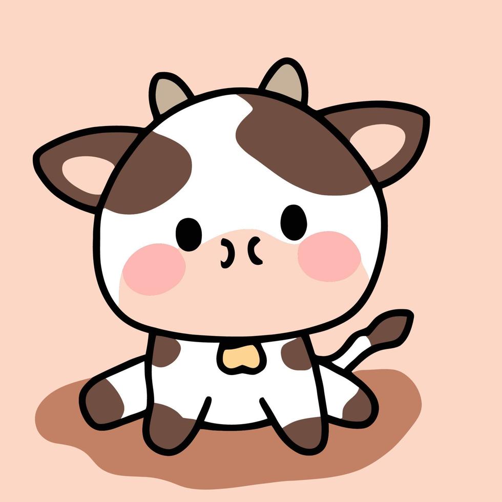 schattig chibi koe kawaii illustratie koe boerderij icoon grafisch vector