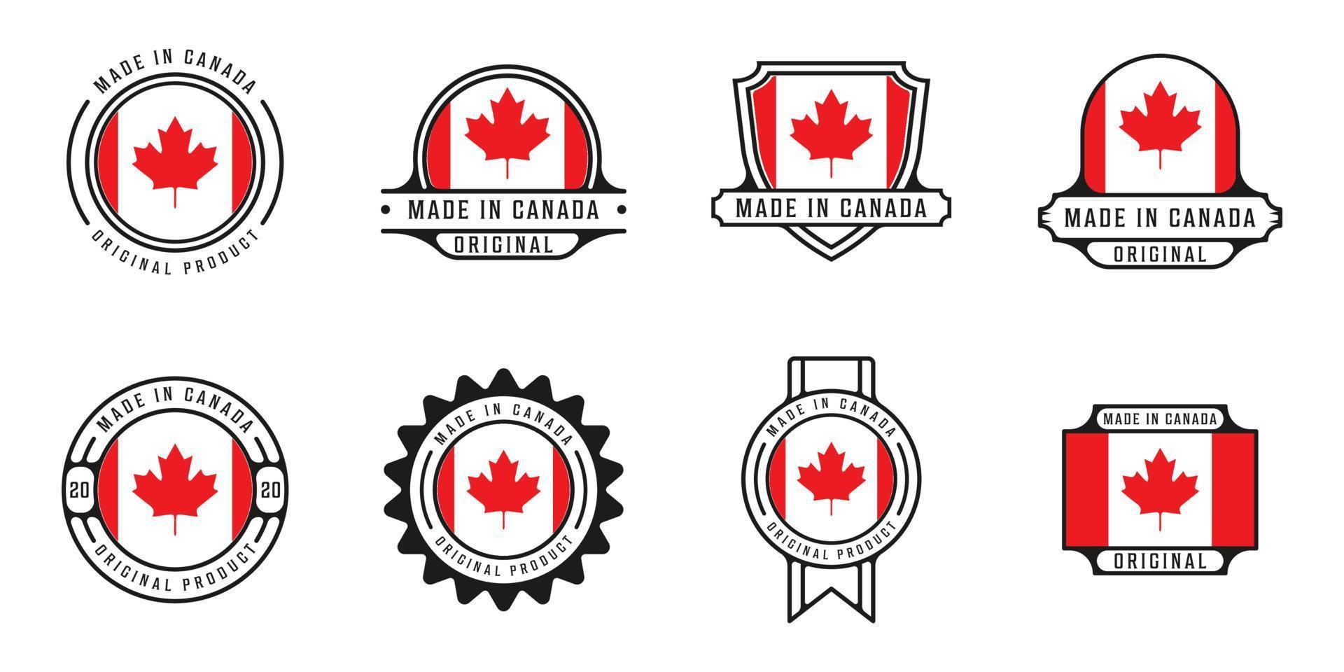 reeks van gemaakt in Canada logo schets vector illustratie sjabloon icoon grafisch ontwerp. bundel verzameling van vlag land met divers van insigne en typografie voor bedrijf exporteren