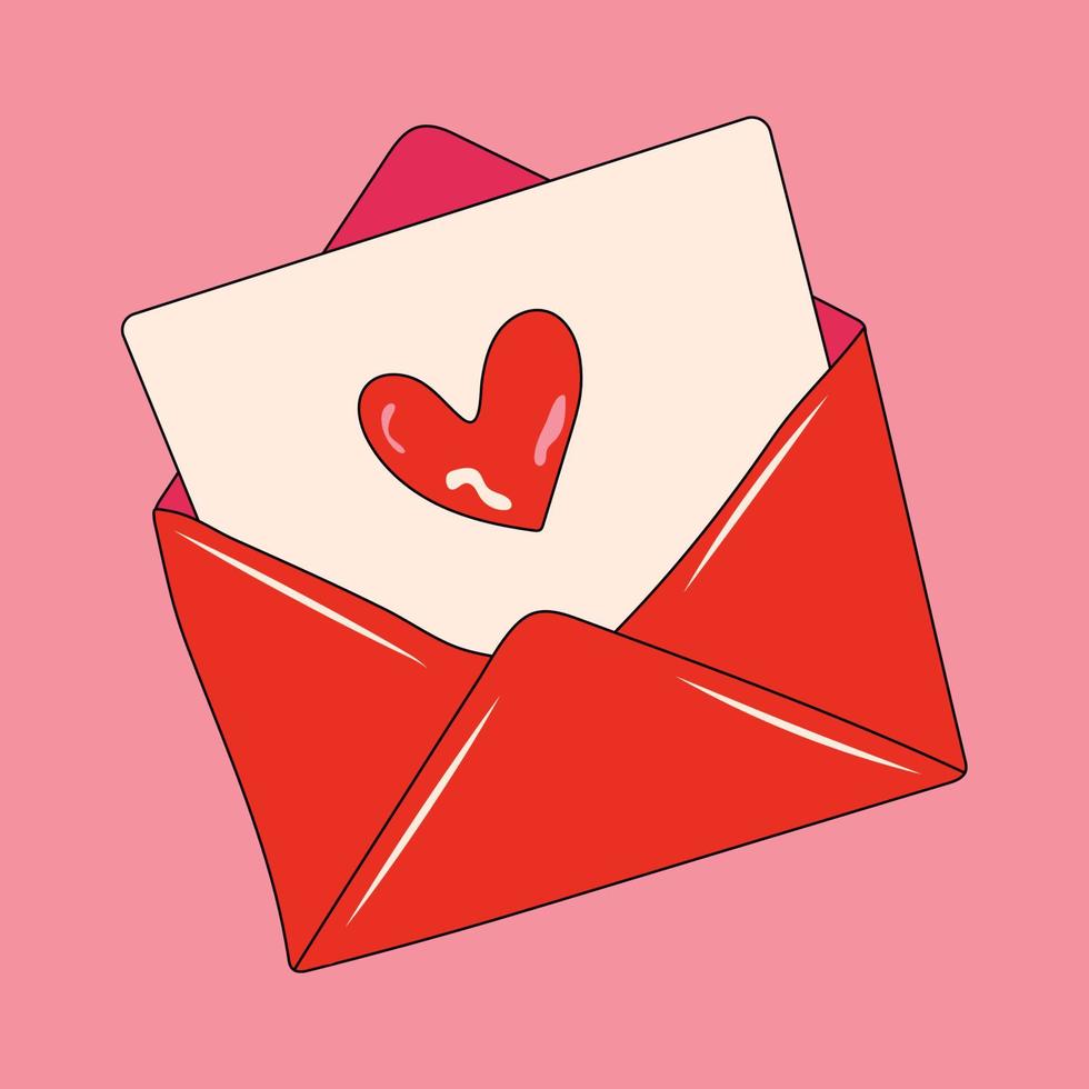 rood envelop met liefde sticker Aan perzik roze achtergrond. Valentijnsdag dag concept. papier besnoeiing vlak ontwerp. vector illustratie