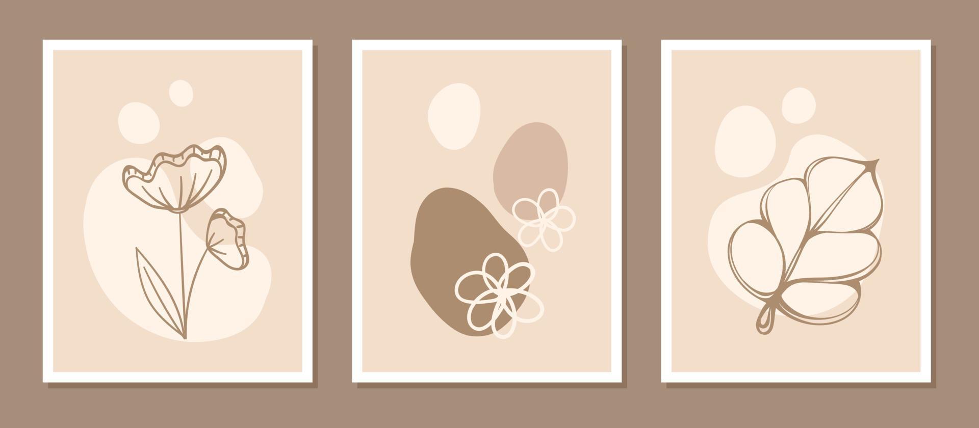 abstract boho bloemen gemakkelijk minimalistische hand- getrokken kunst achtergrond. modern esthetisch illustraties. Boheems stijl verzameling van hedendaags artistiek ontwerp voor muur decoratie, ansichtkaart, poster vector