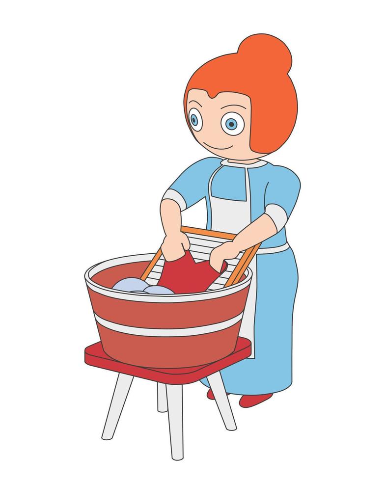 vrouw is het wassen kleren met haar hand. vector