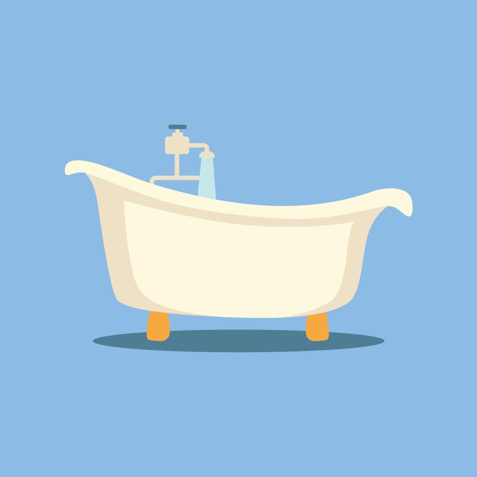 wit bad met water rennen in badkamer. wijnoogst bad Aan blauw achtergrond vector
