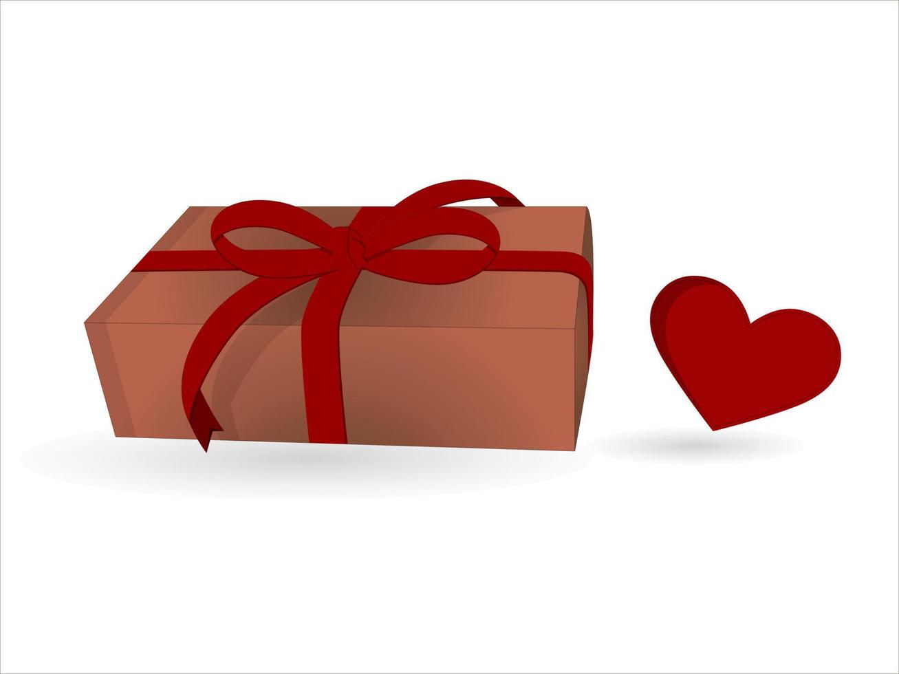 Valentijnsdag dag geschenk doos met rood lintje. geschenk doos vector illustratie geïsoleerd Aan wit