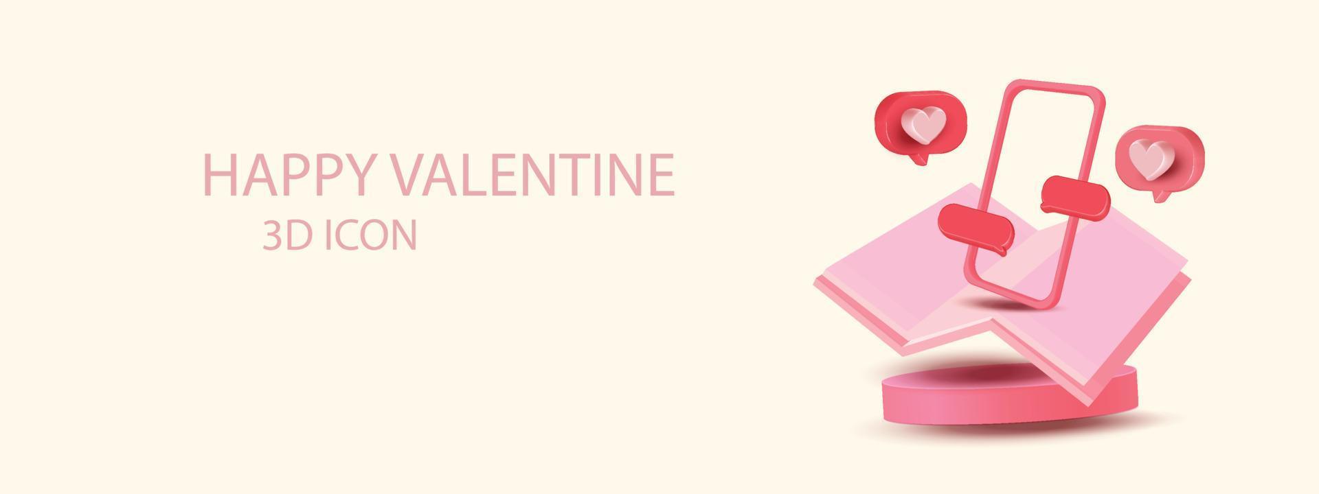 3d hart en telefoon icoon sociaal vector Valentijn podium