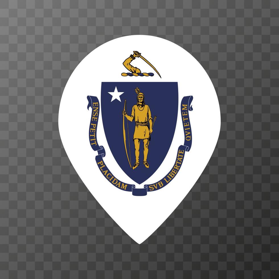 kaart wijzer met vlag Massachusetts staat. vector illustratie.