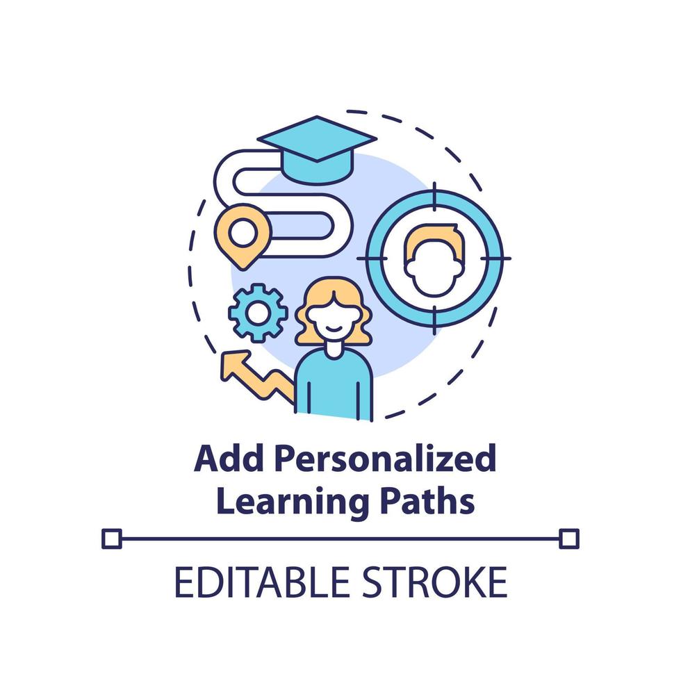 toevoegen gepersonaliseerd aan het leren paden concept icoon. verbeteren online zakelijke opleiding abstract idee dun lijn illustratie. geïsoleerd schets tekening. bewerkbare beroerte vector