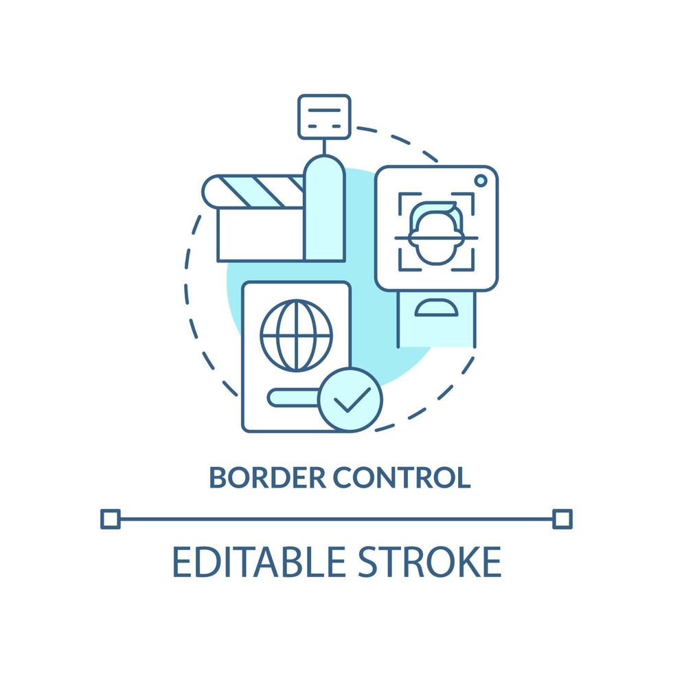 grens controle turkoois concept icoon. biometrisch technologie abstract idee dun lijn illustratie. veiligheid controlepunten. geïsoleerd schets tekening. bewerkbare beroerte vector