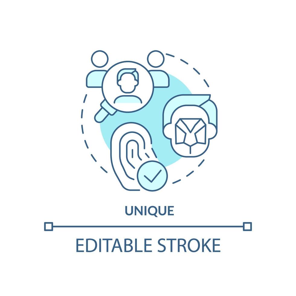 uniek turkoois concept icoon. biometrisch gegevens voordeel abstract idee dun lijn illustratie. identificeren individuen. geïsoleerd schets tekening. bewerkbare beroerte vector