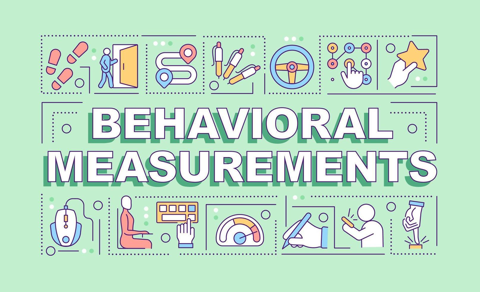 gedragsmatig metingen woord concepten groen spandoek. gegevens analyseren. infographics met bewerkbare pictogrammen Aan kleur achtergrond. geïsoleerd typografie. vector illustratie met tekst