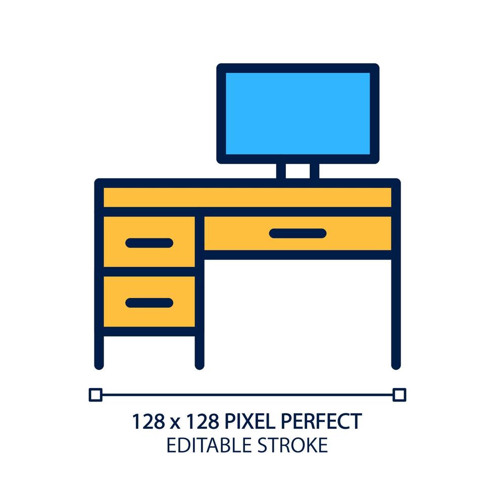 schrijven tafel pixel perfect rgb kleur icoon. huis kantoor. bureau met computer. modern hedendaags huis meubilair op te slaan. geïsoleerd vector illustratie. gemakkelijk gevulde lijn tekening. bewerkbare beroerte