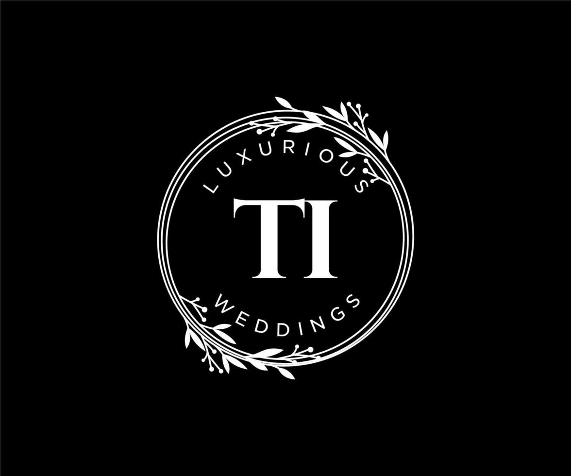 ti initialen brief bruiloft monogram logos sjabloon, hand- getrokken modern minimalistisch en bloemen Sjablonen voor uitnodiging kaarten, opslaan de datum, elegant identiteit. vector