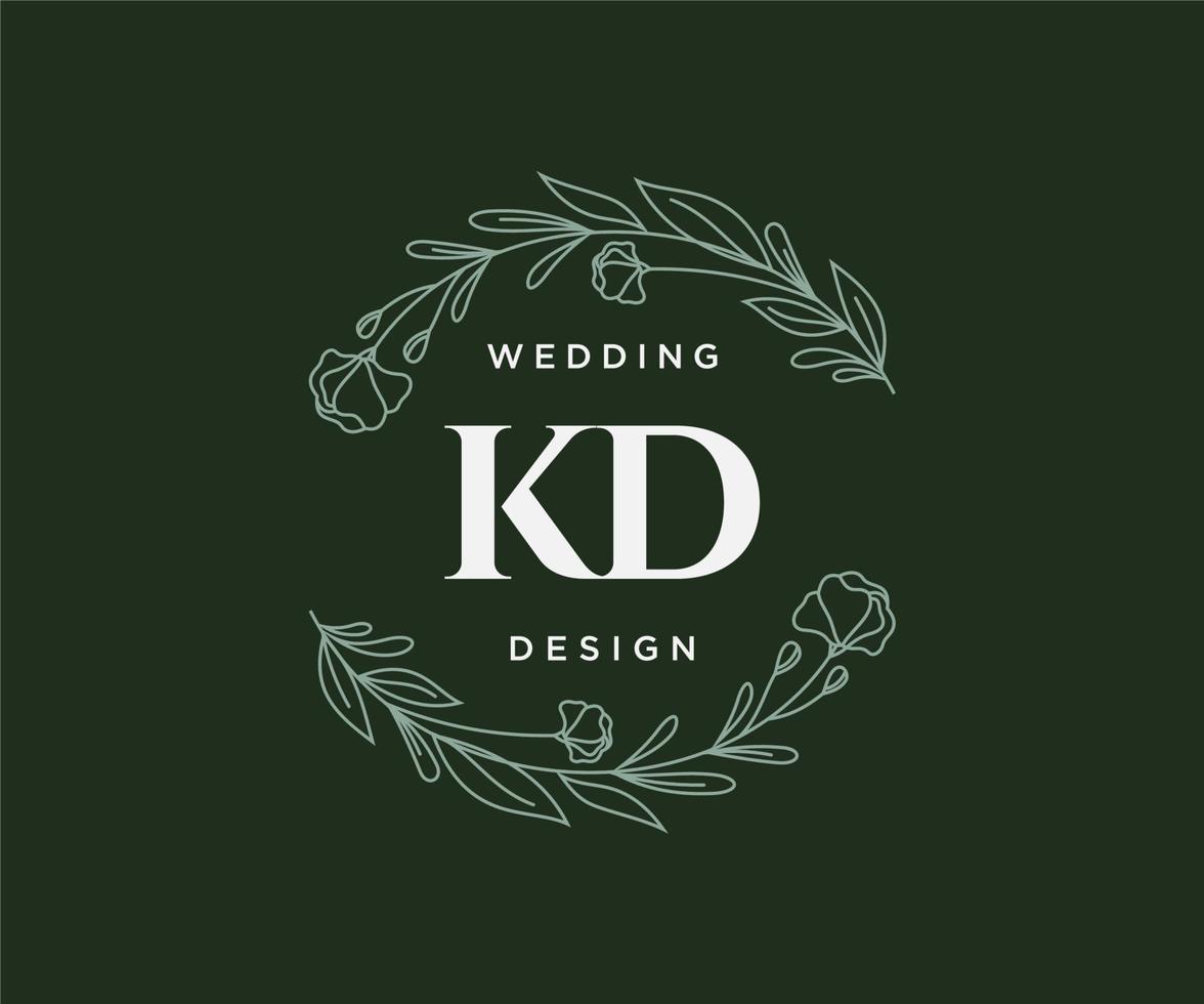 kd initialen brief bruiloft monogram logos verzameling, hand- getrokken modern minimalistisch en bloemen Sjablonen voor uitnodiging kaarten, opslaan de datum, elegant identiteit voor restaurant, boetiek, cafe in vector