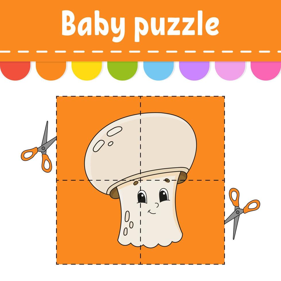 baby puzzel. gemakkelijk niveau. flash kaarten. besnoeiing en Speel. kleur werkzaamheid werkblad. spel voor kinderen. tekenfilm karakter. vector illustratie.