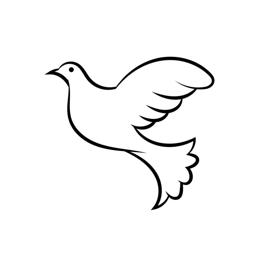 lijn kunst duif. vliegend duif logo tekening. zwart en wit vector illustratie.