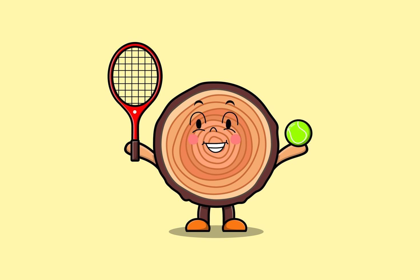 schattig tekenfilm hout romp spelen tennis veld- vector